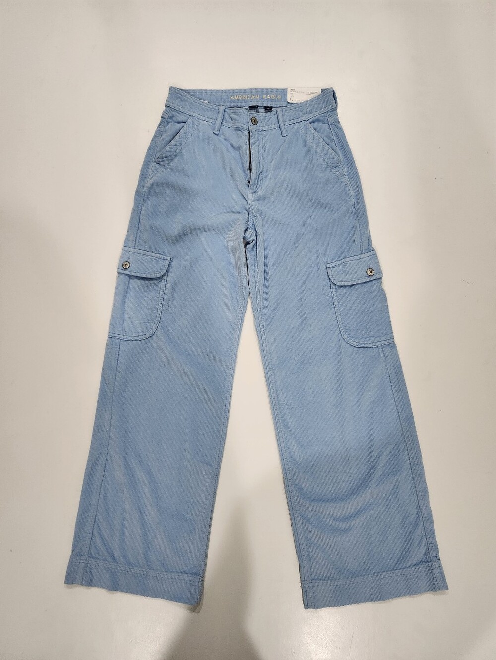 American Eagle Super High-Rise Baggy Wide Leg Corduroy Cargo Pants Blue Size 6